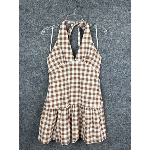 Free People Dresses & Skirts - Free People Cecil Flounce Hem Cotton Blend Halter Plaid Minidress Size M